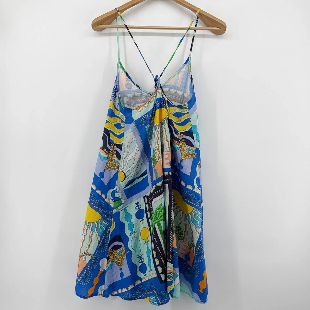 By Anthropologie Postcard Womens Small Blue Tropical Print Coverup Mini Dress - Picture 5 of 9